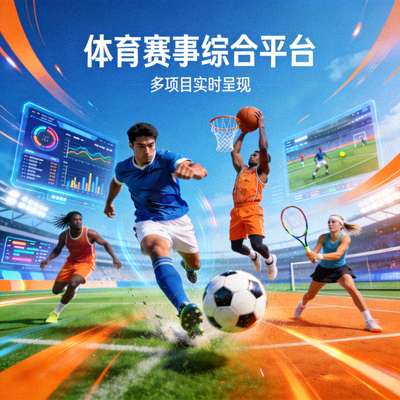 体育赛事综合平台概念图 - 展示足球、篮球、网球等多种运动项目的活力场景
